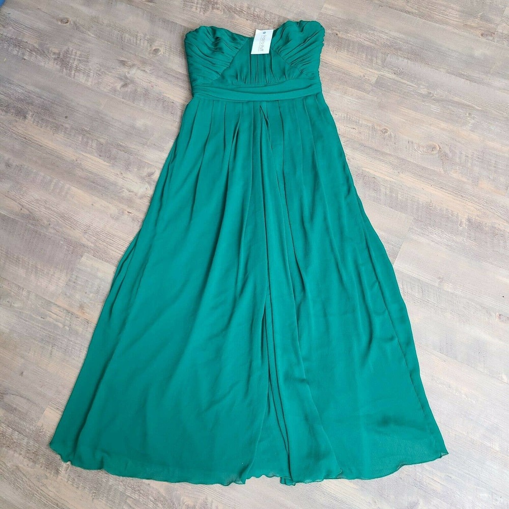 Badgley Mischka Emerald Strapless Chiffon Flowy Bridesmaid Maxi Dress 10